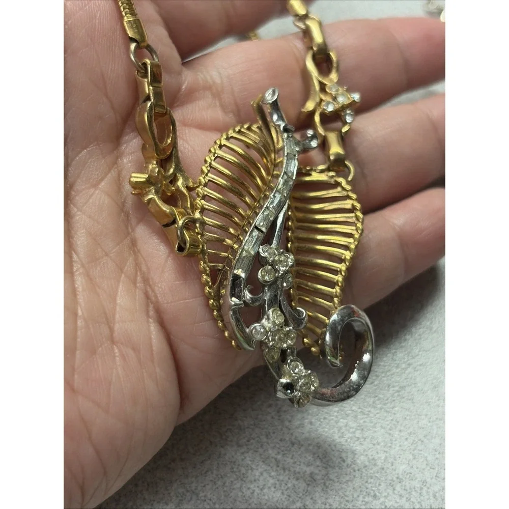 Vintage Barclay Signed Brooch Two Tone Clear Rhinestone Baguette Mixed Metal